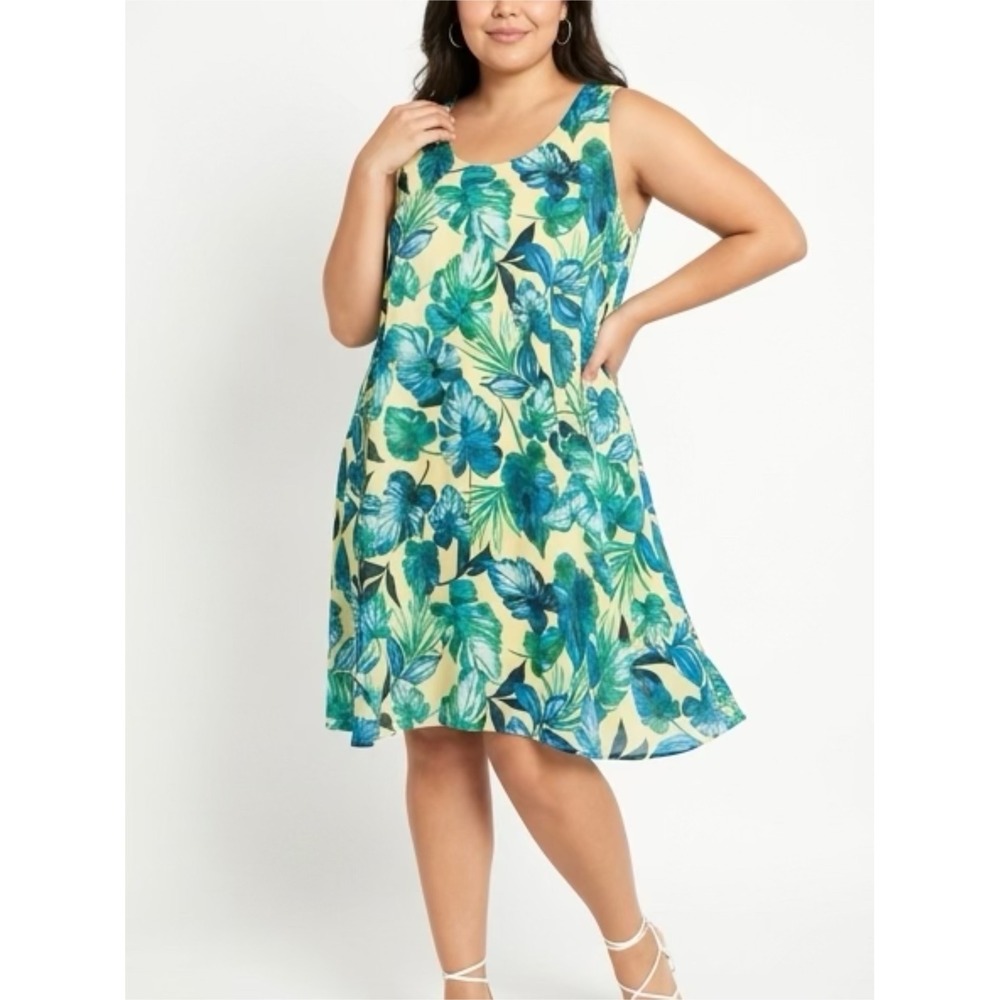 In Every Story Tropical Floral‎ Sleeveless Shift Dress Yellow Blue Green XL